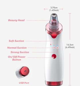 Weja Facial Cleaning 5 Tips Blackhead Remover Electric Vacuum Suction Blackhead Acne Extractor Pores Deeply Cleaning Tool Multifunctional Skin Care Beauty Device MR278W-B