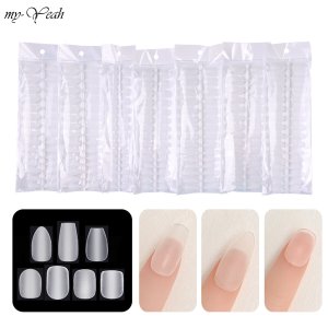 Monja 150Pcs Fake Nail Tips Full Cover Matte Almond Coffin Press on False Nail Tips UV Gel Extension DIY Building Manicure Tools