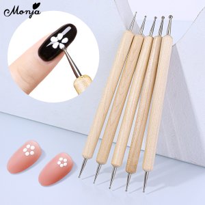 Monja 5pcs/set Wooden Pole Double-headed Rhinestone Beads Sequin Gem Picker Embellishment Pen Handle Diy Painting Drawing Carving Art Nail Brush Manicure Tool
