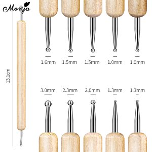 Monja 5pcs/set Wooden Pole Double-headed Rhinestone Beads Sequin Gem Picker Embellishment Pen Handle Diy Painting Drawing Carving Art Nail Brush Manicure Tool