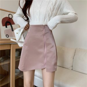 IELGY Leather Fashionable Slim A-line Short High waist Covered hips Women's skirts Half-length skirts Outer wear