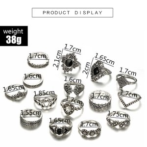 Trendy 15 Pcs/set Ring Set for Women New Collection/ Finger Rings for Girls Simple Stylish - Fashionable Silver Smart Retro Rings Set Birthday Gift for Women