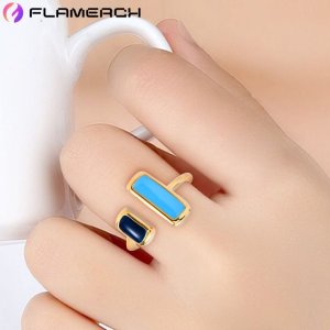 French Retro Ring Metal Colour Drop Glaze Open Rings for Woman Party Girls' Luxury Ring NEW Fashion Jewellery