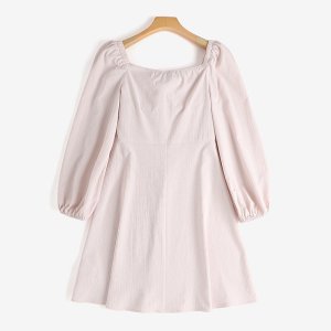 ZANZEA Women Holiday Solid Color Mini Dress Party Long Sleeve Elastic Cuff Dresses