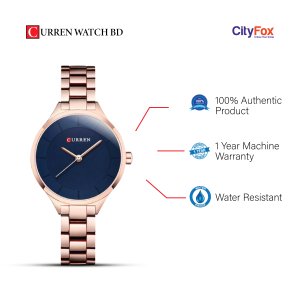 CURREN 9015-Rosegold & Blue Women Watch Luxury Stainless Steel Ladies Watch