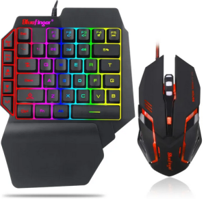 One Hand RGB Gaming Keyboard and Backlit Mouse Combo,USB Wired Rainbow Letters Glow Single Hand Mechanical Feeling Keyboard with Wrist Rest Support, Gaming Keyboard Set for Game
