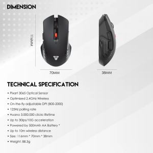 FANTECH RAIGOR III WG12 Stable 2.4Ghz Connection Wireless Mouse 2000 DPI Pixart Sensor Ambidextrous Design Portable Mice For Laptop PC Computer Gaming Gamer