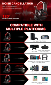 EKSA T8 Stereo Gaming Headset For PC, Mobile, PS4/PS5, XBOX
