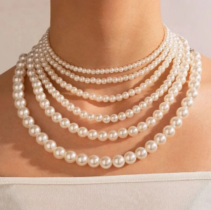 6 Layer Pearl Choker Necklace Women Dating Wedding Tavelling