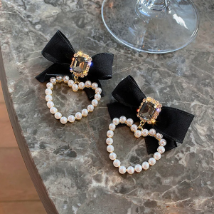 Black Bow Square Crystal Earrings Women Elegant Pearl Heart Jewelry Gifts Sunlight Mall