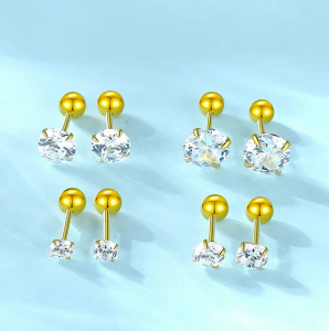 1Pair 925 Sterling Silver Bead Screw Stud Earrings for Women Men Simple 3-6mm Round Cubic Zirconia Ear Body Piercing Jewelry