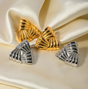 Geometric Texture Triangle Metal Earrings Stainless Steel Waterproof Fashion Trendy Ladies Valentine Gift