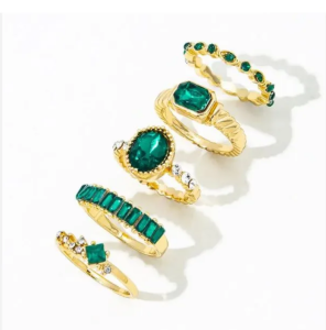 5pcs/set Zircon Gem Rings Set For Women Luxury Green Crystal Ring Party Engagement Wedding Jewelry