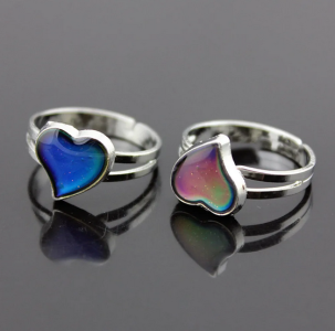 Women Heart Rhinestone Temperature Color Changing Open Mood Ring Jewelry Gift