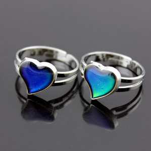 Women Heart Rhinestone Temperature Color Changing Open Mood Ring Jewelry Gift