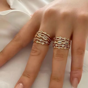2024 New Stainless Steel 18 K Gold Plated Sun Rings for Women Natural Stone Inlaid in Hollow Metal Texture Ring Trendy Jewelry