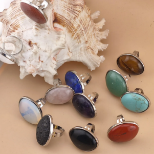 Wholesale Silver Plated Red Jasper Gemstone Rings Round Shape 25x30mm Fine Jewelry Women Wear Adjustable Finger Rings