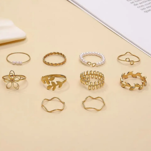 10 Pcs Bohemian Rings Set for Women Vintage Geometric Pearl Trendy Jewelry Rings