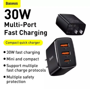 Baseus 30W USB C Quick Charger Support Type C PD Fast Charging Dual USB Port Portable Phone Charger