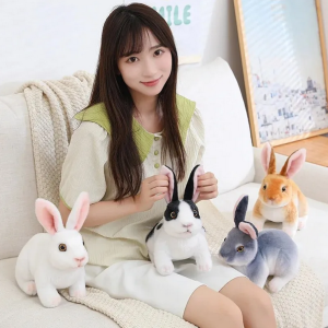 Realistic Cute White Plush Rabbits Lifelike Animal Photo Props Bunny Simulation Rabbit Toy Model Birthday Gift
