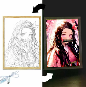 Light Panintings Picture Frame Demons Slayer Anime Kimetsu No Yaiba Nezuko Home Room Decor Bedroom Birthday Gift Led Moon Lamp