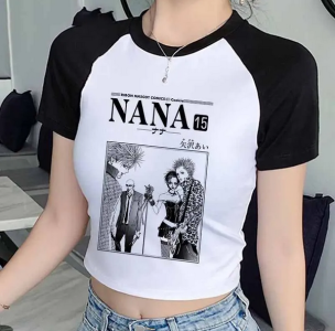 Nana Japanese Short Sleeves Anime Summer Crop Top T Shirt Casual Harajuku T Shirt Top Women Heart Graphic Tees Anime T-shirt