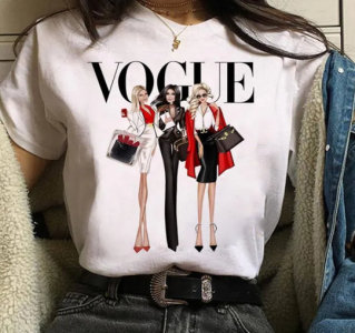 2023 Summer Women T-shirts Fashion Magazine Girl Print Cotton Tshirt Short Sleeve Graphic Top Female T Shirts
