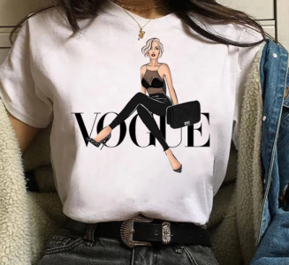 2023 Summer Women T-shirts Fashion Magazine Girl Print Cotton Tshirt Short Sleeve Graphic Top Female T Shirts