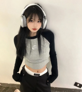 HOUZHOU Y2k Vintage Crop Top Long Sleeve T Shirts Women Korean Fashion Harajuku Kpop Aesthetic Graphic Tees Patchwork Autumn