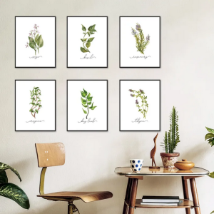 Herb Collection Art Prints Watercolor Poster Oregano Sage Rosemary Basil Thyme Canvas Painting Kitchen Wall Pictures Decor
