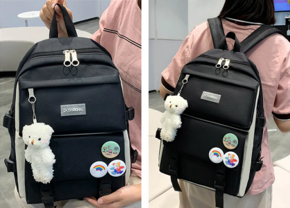 Backpack with Kawaii Pin and Accessories, 5Pcs Kawaii Backpack Combo Kit, Canvas Backpacks, Cute Kawaii Backpack Large Capacity