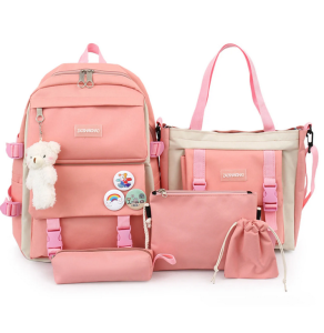 Backpack with Kawaii Pin and Accessories, 5Pcs Kawaii Backpack Combo Kit, Canvas Backpacks, Cute Kawaii Backpack Large Capacity