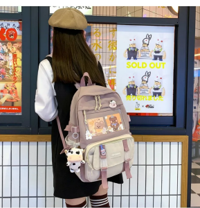 Fengdong cute school bags for girls kawaii bookbag doll college student black rucksack teen girl schoolbag fashion backpack