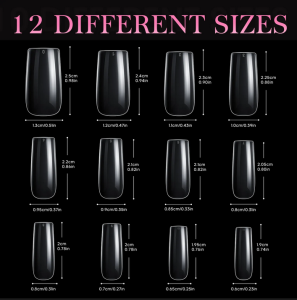 600pcs Nail Tips Clear Acrylic Nail Tips Full Cover Square Shape False Nail Tips For Nail Extension Manicure Tools 12 Sizes