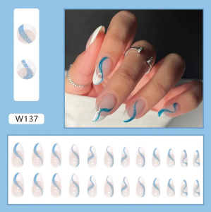 Menggh 24pcs Long Ballerina Fake Nails with Design Tip Long False Nails Wearable Nail Art