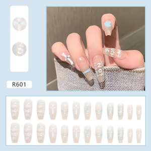 Menggh WITH GLUE Artificial Nails Tip Long Coffin False nails With Design press on nails Gradiant nail art