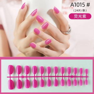 Small Round Shape Shiny Fake Nail 24 Pcs Strip - Fluorescent Violet