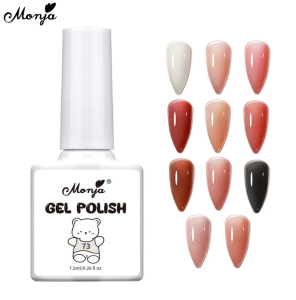 Monja 16 Colors Jelly Translucent Nail Gel Polish 7.3ML Glitter Varnish Hybrid Manicure Soak Off UV Gel DIY Nail Art Design