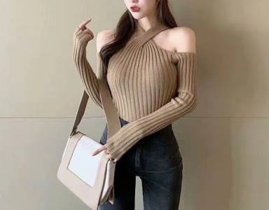 New Sexy Shoulder Collar Cross Neck Base Sweater Women's Inner Tight Autumn and Winter Sweater