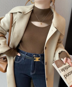 Hollow-out Design Bottoming Shirt New Autumn and Winter Half-High Collar Sweater Fashionable Stylish Women's Knitwear Top