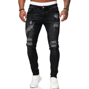 Men's Stretch Skinny Ripped Jeans, Super Comfy Distressed Denim Pants with Destroyed Holes