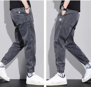 Men's Jeans Autumn Winter Cargo Pants Elastic Denim Trousers Solid Color Joggers Casual Harem Pants Male Fashion Streetwear