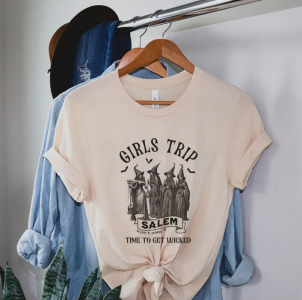 Girls Trip Salem T-shirt Cute Funny Witch Tee Shirt Short Sleeve Spooky Season T Shirt Women Vintage Fall Halloween Top Clothes