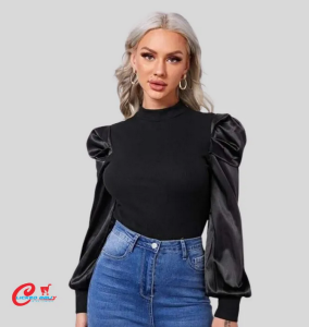 Satin Puff Sleeve Cotton Crop To For Women's