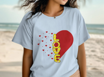 Fashionable Ladies Short Sleeve love Print New Jersey Fabric T-Shirt For Women
