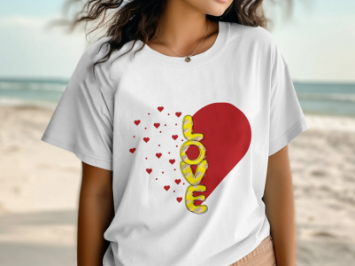 Fashionable Ladies Short Sleeve love Print New Jersey Fabric T-Shirt For Women
