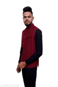 Men's Cotton Blend Checks Pattern Casual Festive Waist Coat / Nehru Jacket / Ethnic Jacket
