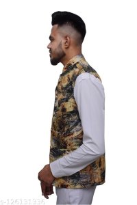 Men's Cotton Blend Checks Pattern Casual Festive Waist Coat / Nehru Jacket / Ethnic Jacket