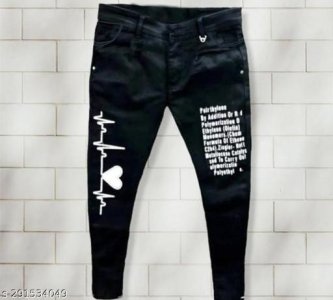 Men Denim Printed Black Jeans