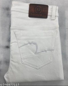 Men White Cotton Jeans